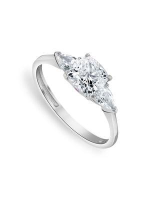 White Gold Moissanite Cushion Pear Women’s Trilogy Ring