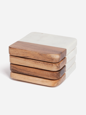 Jet Marble/Wood 4 Piece Coasters