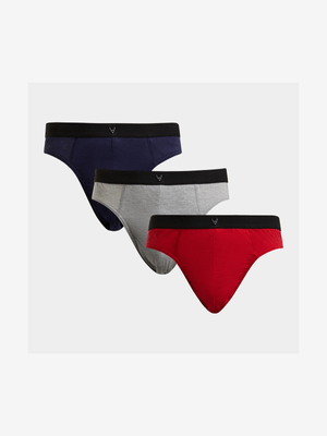 Men's Navy, Red & Grey 3-Pack Briefs