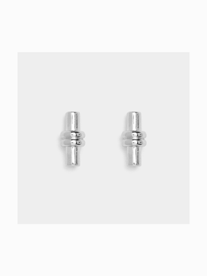 Rhodium Plated Round Bar Stud Earrings