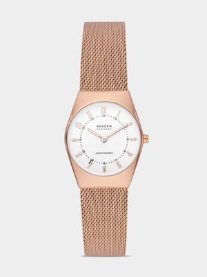 Skagen Women's Grenen Lille Solar Powered Rose Gold Plated Stainless Steel Mesh Watch