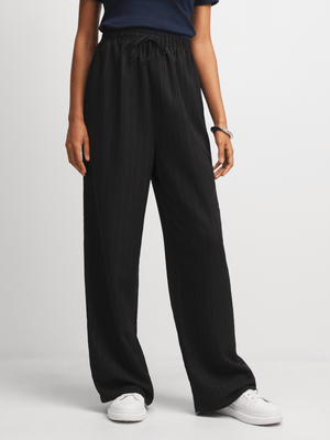 Women's Black Textured Pull On Pants