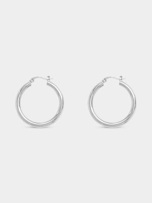 35mm Silver Tone 4.5mm Width Tube Hoop Earrings