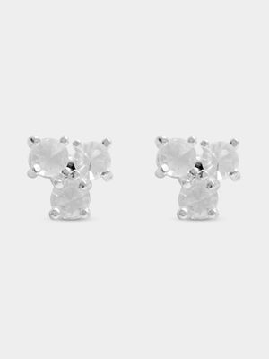 Silver Tone 3 Stone Cluster Studs