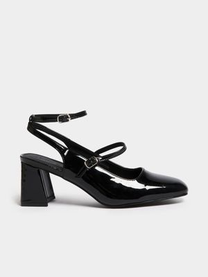 Women's Black Strappy Mary Jane Heels