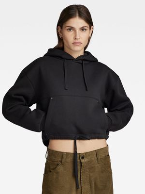 G-Star Women's Sleeve Graphic Cropped Loose Black Hoodie