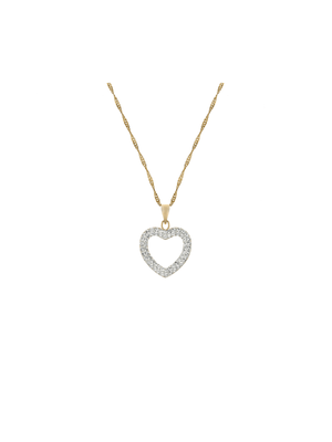 Yellow Gold & Sterling Silver, Open Heart Crystal Pendant on a chain.