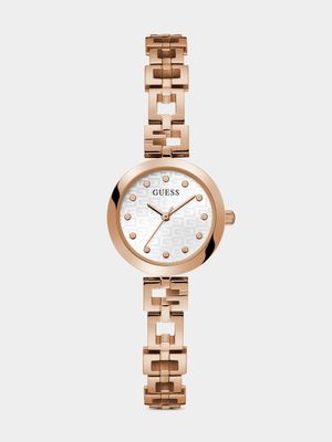 Guess Lady G Rose Plated White Dial Bracelet Watch