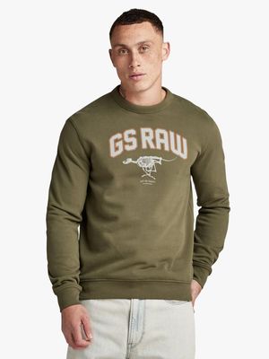 G-Star Men's Skeleton Dog Graphic Shadow Olive Sweater