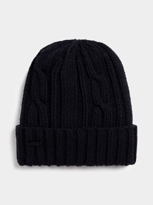 Men's Markham Internal Sherpa Cable Knit Navy Beanie