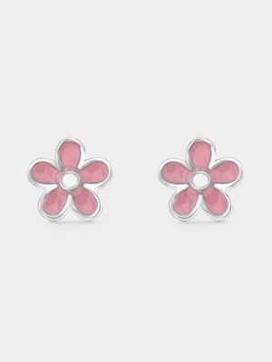 Sterling Silver Blush Pink Enamel Daisy Stud Earrings