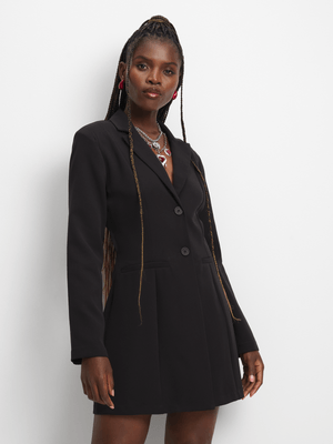 Women's Black Open Back Blazer Dress