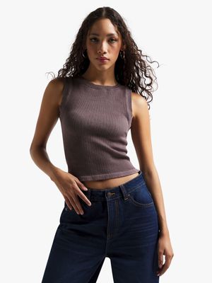 Women's Mocha Acid Wash Seamless Vest