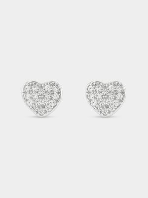 Sterling Silver Cubic Zirconia Puff Heart Stud Earrings