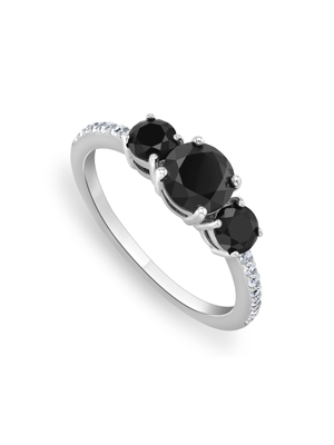 Sterling Silver Black Cubic Zirconia Women’s Trilogy Ring