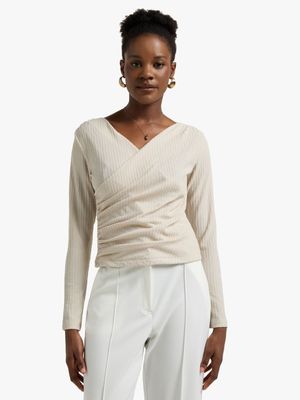 Women's Natural Textured Wrap Top