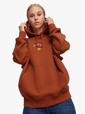 Puma Women's Downtown Oversize Graphic Brown Hoodie