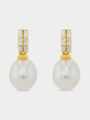 Gold Plated Sterling Silver Freshwater Pearl Drop Earrings