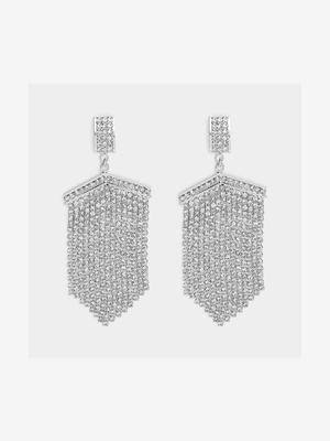 Statement Silver Clear Stone Artdeco Waterfall Drops