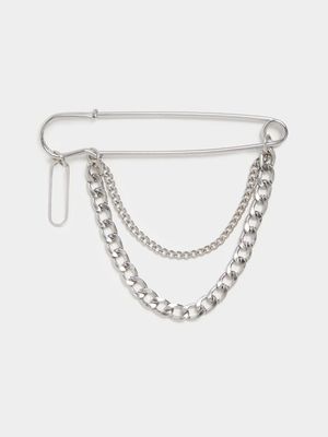 Safety Pin Double Chain Brooch