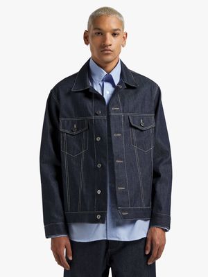 Yarns Men's Raw Denim Dark Trucker Jacket