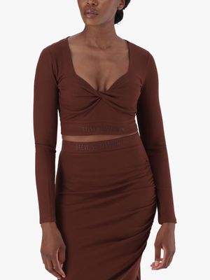 Women's Steve Madden Georgia Brown Rib Twist Crop Top