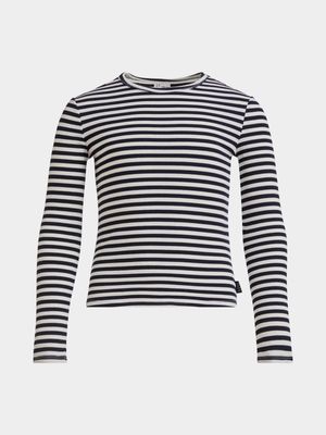 Girls Stripe Rib Long Sleeve Top