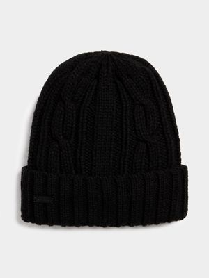 Men's Markham Internal Sherpa Cable Knit Black Beanie