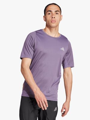 Mens adidas Run Icon 3 Stripes Purple Tee