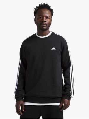 Mens adidas 3-Stripes Fleece Black/White Crew Sweat