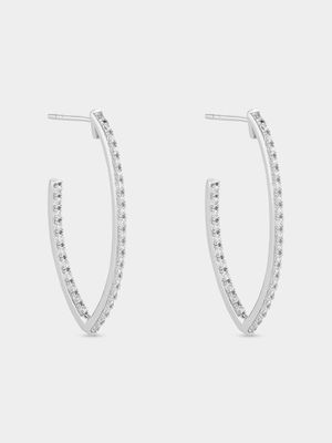 Sterling Silver Cubic Zirconia Marquise Open Hoop Earrings