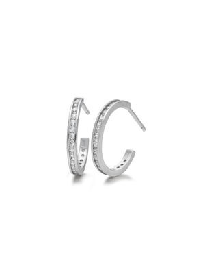 Sterling Silver Cubic Zirconia Women's Channel Hoop Earrings