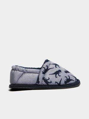 Older Boy's Navy & Grey Dinosaur Slippers