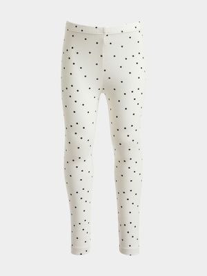 Older Girl's White Spot Print Leggings