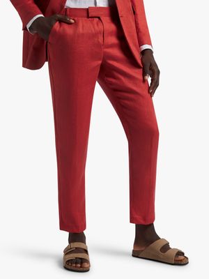 Men's Ikonic Legend Orange Linen Formal Buckle Pants