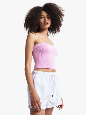 Women's Pink & White Ribbed Bandeau Seamless Top