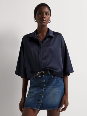 Satin Cropped Boxy Shirt