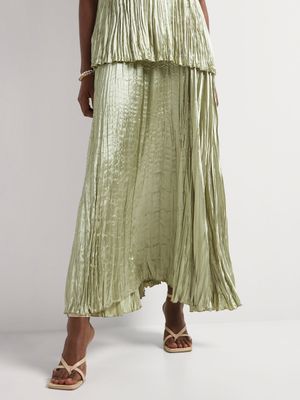 Pleated Satin Maxi Skirt