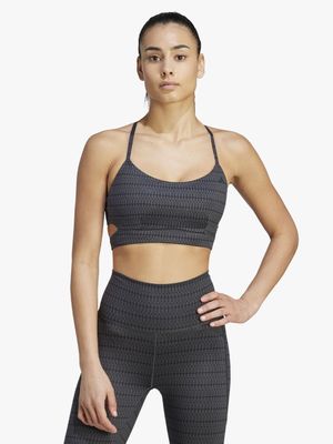 Womens adidas Yoga Studio Low Impact All Over Print Charcoal Sports Bra