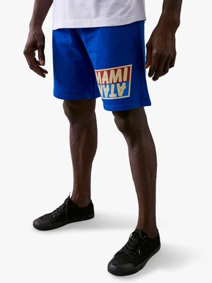 Men's Mami Wata Blue Word Marque Fleece Short