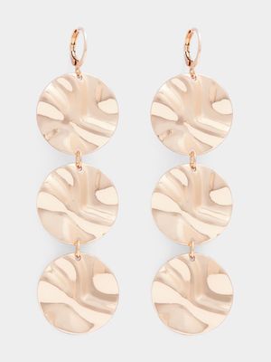 Crinkled Metal Triple Disc Earrings