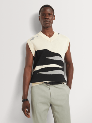 Men's Markham Sleeveless V-Neck Design Natural Knitwear