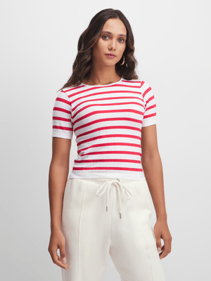 Women's Red & White Striped Seamless T-Shirt