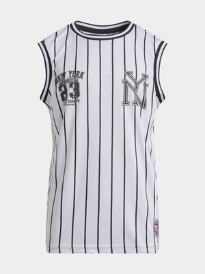 Jet Older Boys White/Black Striped Basketball Vest