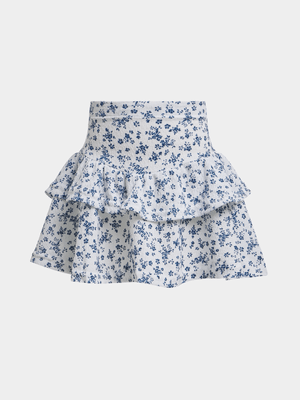 Jet Younger Girls White/Blue Floral Skirt