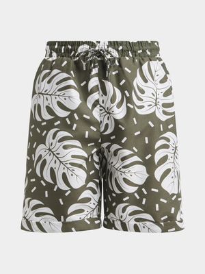 Jet Older Boys Green/White Palm Swim Shorts