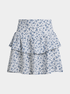 Jet Older Girls White/Blue Floral Skirt