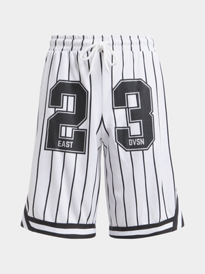 Jet Older Boys White/Black Striped Basketball Shorts