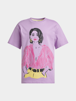 Jet Teen Girls Lilac Oversized Graphic T-Shirt