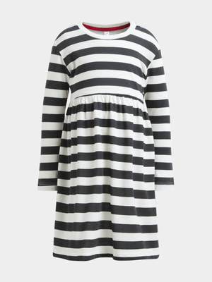 Older Girl's Black & White Striped Skater Dress